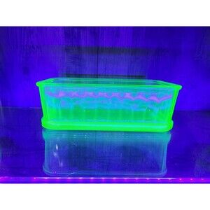 Uranium Glass 8.5” Casserole Bread Loaf Dish Rectangular, Refrigerator Read